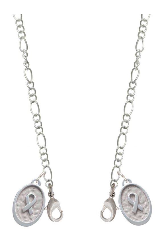 Silvertone Awareness Ribbon - Oval Seal Silvertone Face Mask Necklace