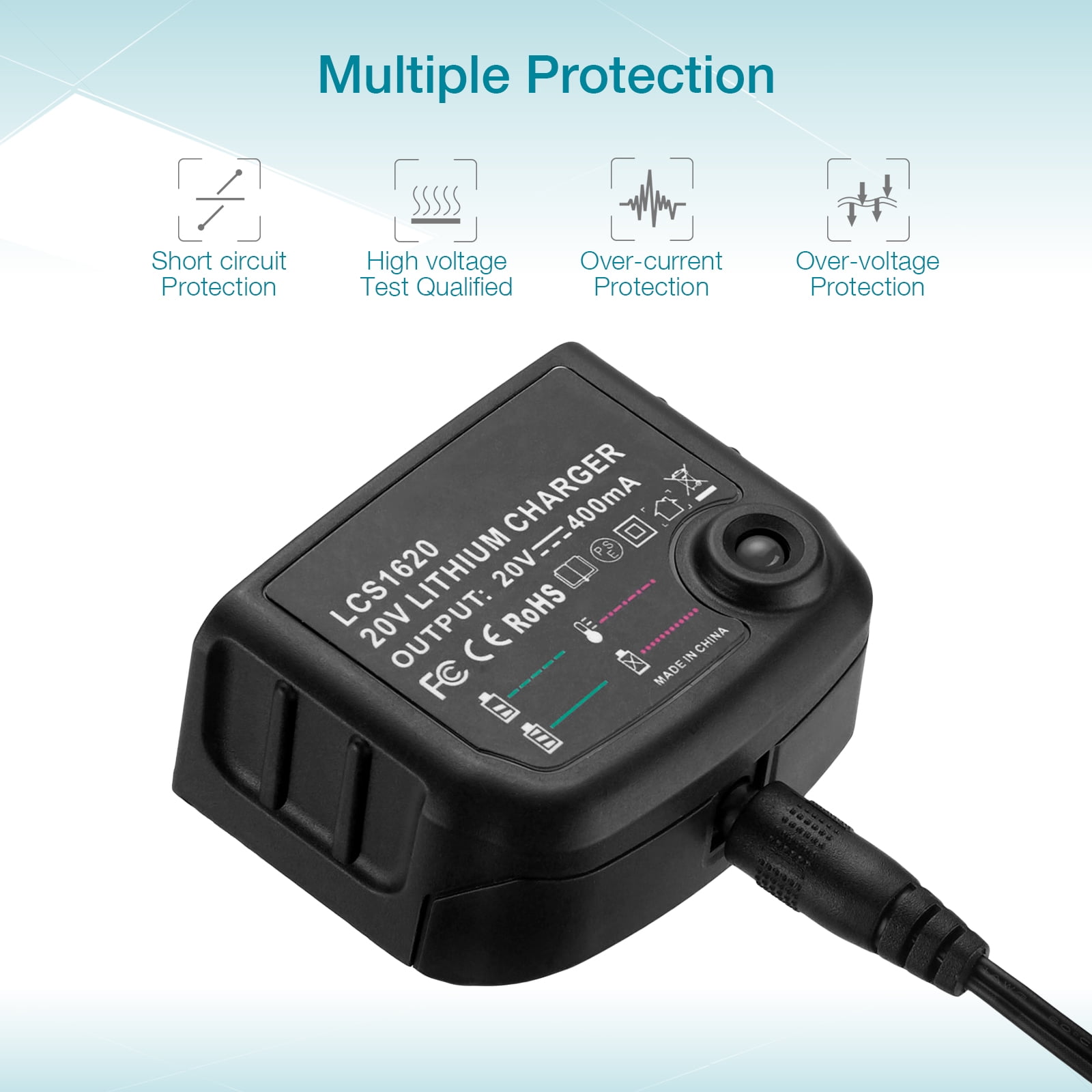For Black + Decker Battery Charger, 20V Lithium-ion Battery Charger for Porter-Cable LBXR20 PCC685L LCS1620