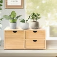 thumbnail image 2 of Bamboo Desk Organizer 3 Drawer with Shelf, Countertop Organizer with Drawers Makeup Storage Drawer 3 Drawers Tabletop Storage Organization Box Home Office Workspace, 2 of 14
