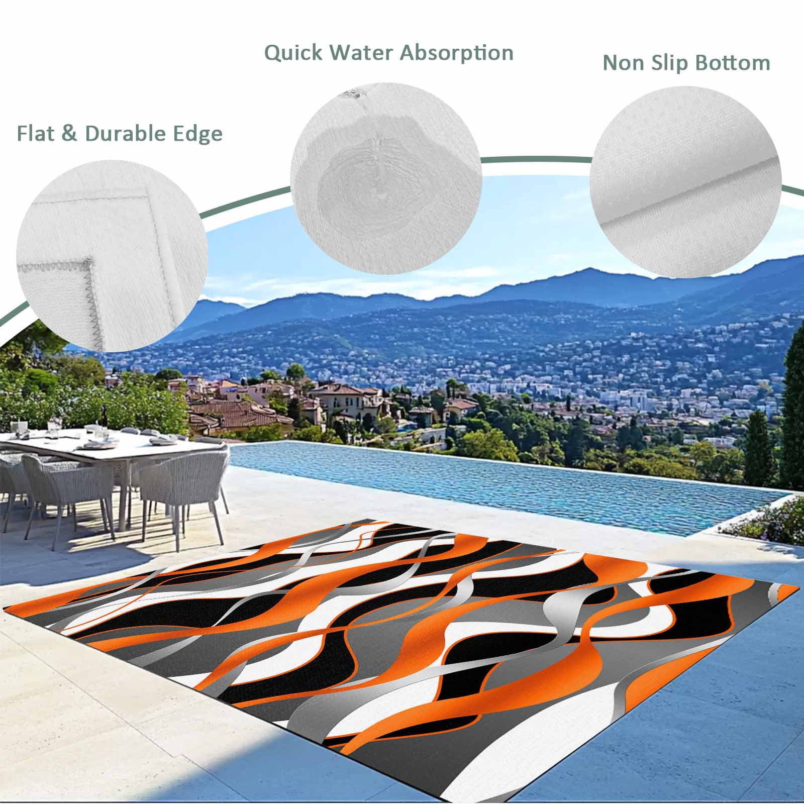 Fsddascl Abstract Stripes Outdoor Rug for Patio/Deck/Porch, Non-Slip Large Area Rug 5 x 8 Ft, Retro Modern Orange Black Gray Lines Indoor Outdoor Rugs Washable Area Rugs, Camping Rug Carpet
