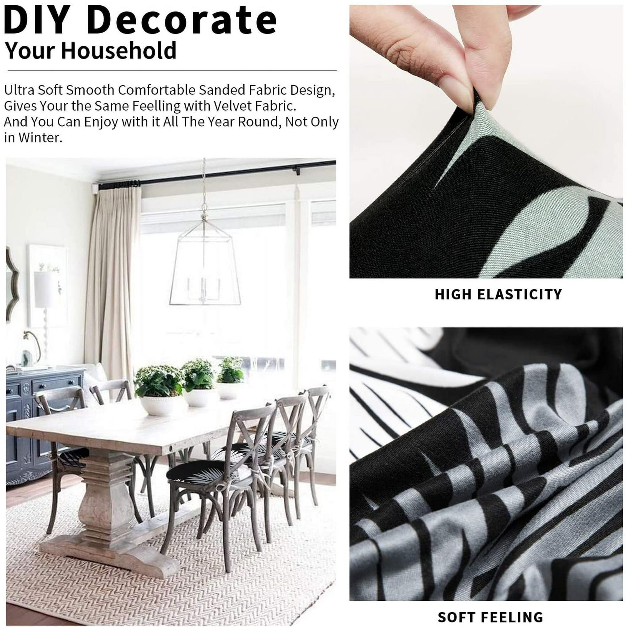 Chair Seat Covers, Stretch Printed Chair Covers with Elastic Ties