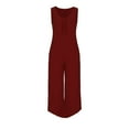thumbnail image 6 of XIAfhje Jumpsuits For Women Casual Summer Rompers Sleeveless V Neck Jumpsuits Loose Overalls With Pockets Wide Leg Long Pants Overalls, 6 of 8