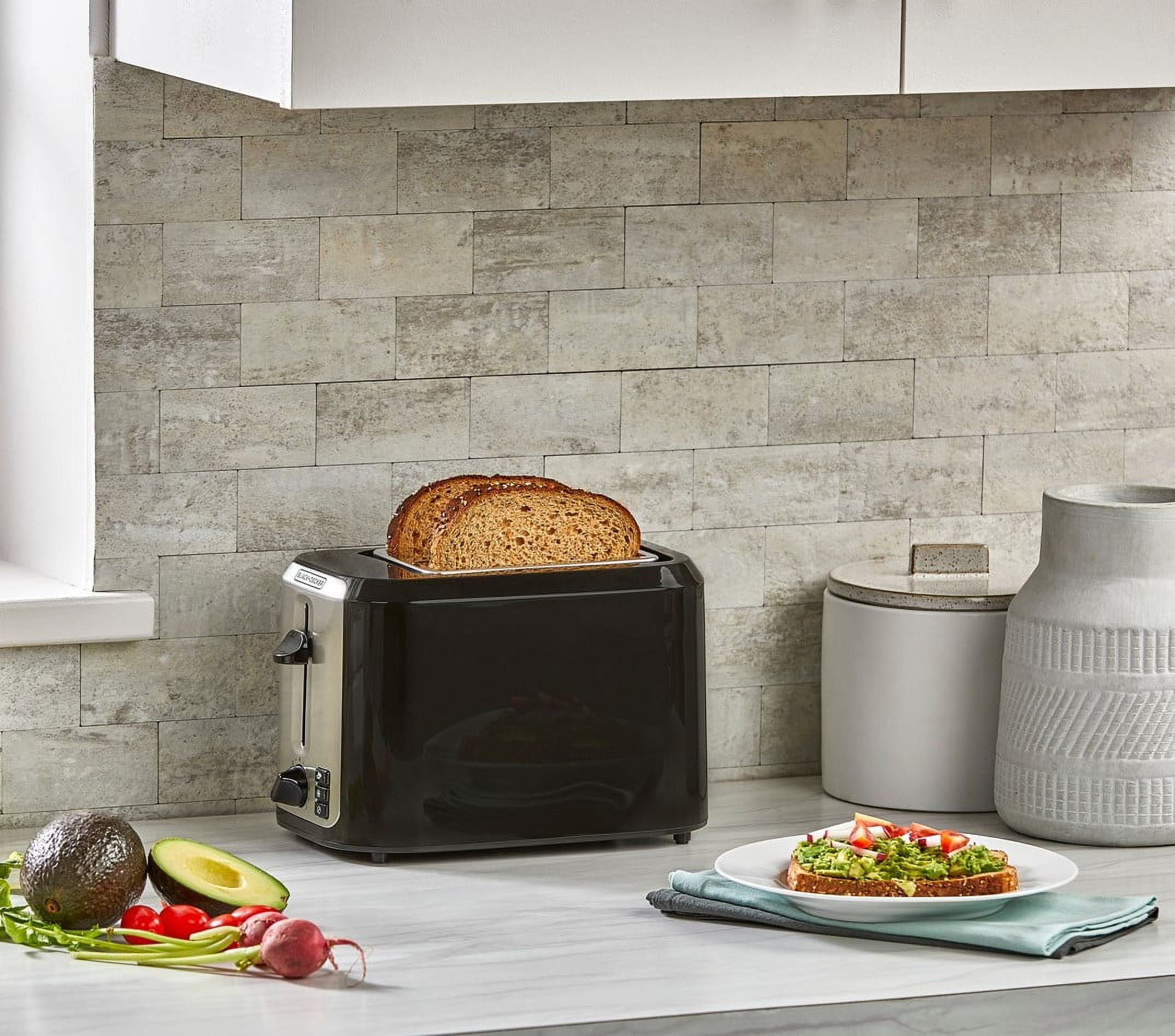 BLACK+DECKER Black Stainless Steel 2‑Slice Toaster, Extra‑Wide Slots with Bagel Mode, 7 Adjustable Shade Controls, High‑Lift Lever & Drop‑Down Crumb Tray