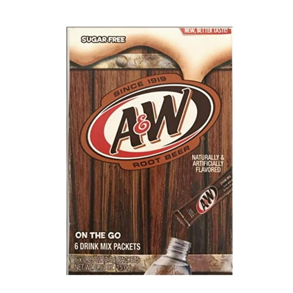 A&W Singles To Go Powder Packets - Sugar-Free, Non-Carbonated Root Beer Water Drink Mix (1 Box with 6 Packets Each - 6 Total Servings) for Lunch Picnic Gym Quick Easy & Healthy Pop Soda Treat