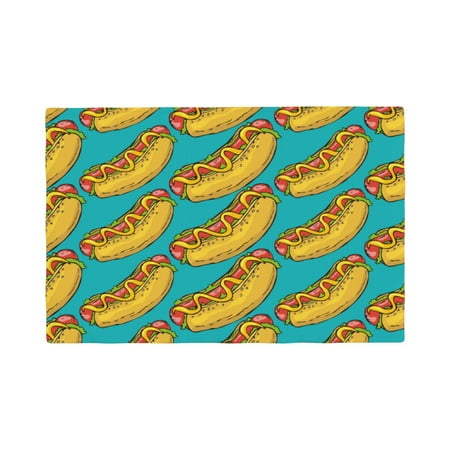 

Table Placemats Set of 6 - Hot Dogs 8 12x18 In Faux Linen Double Heat Resistant Place Mats Cloth Indoor/Outdoor Placemats Washable Table Mats for Dining Kitchen Party