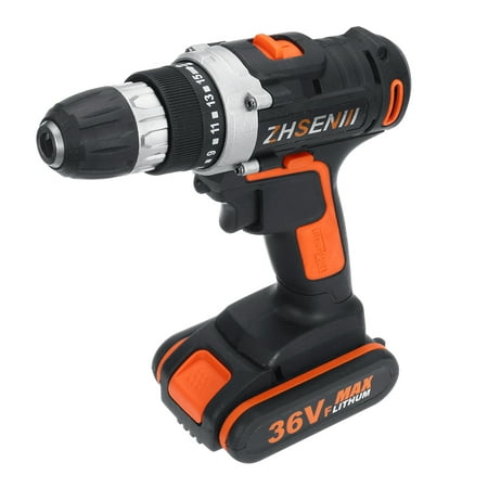 36V Cordless 15+1 Torque Electric Cordless Drill Impact Wrench LED Light 2 Speed 10MM Keyless Chuck with 2Pcs/1Pc