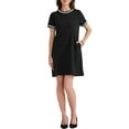 thumbnail image 1 of INSPIRAR CHIC Vestido corto de verano para mujer, de manga corta, cuello redondo, suelto, casual, mini, talla XL, negro, 1 of 5