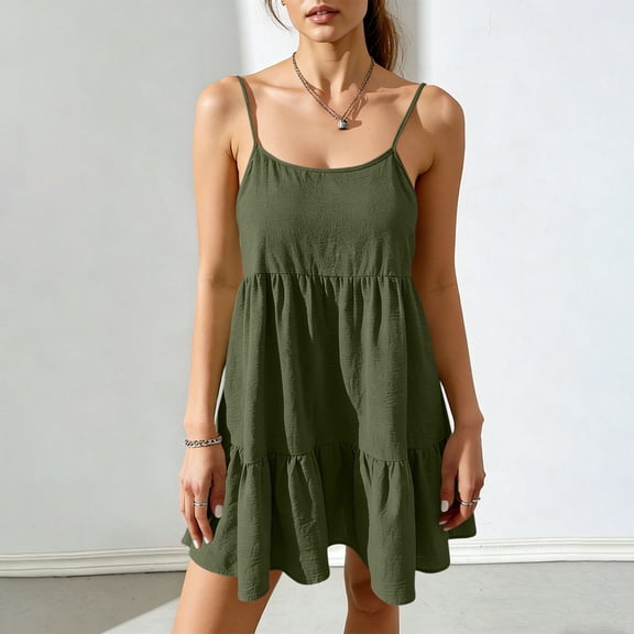 Xuyuer Babydoll Dress for Women Spaghetti Strap Swing Dresses Sleeveless Short Flowy Dress Summer Loose Sundress