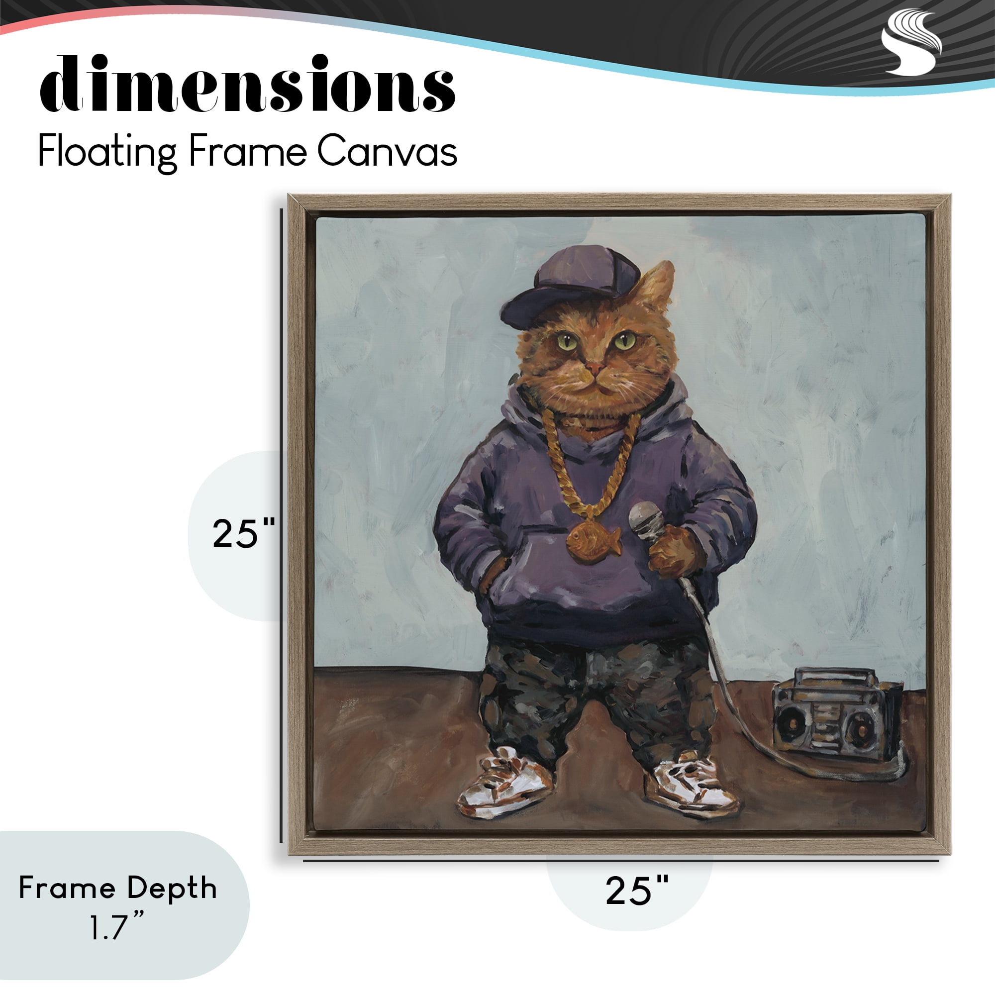 Stupell Industries Urban Hip-Hop Cat Brown Framed Floater Canvas Wall Art, design by Studio Bautista