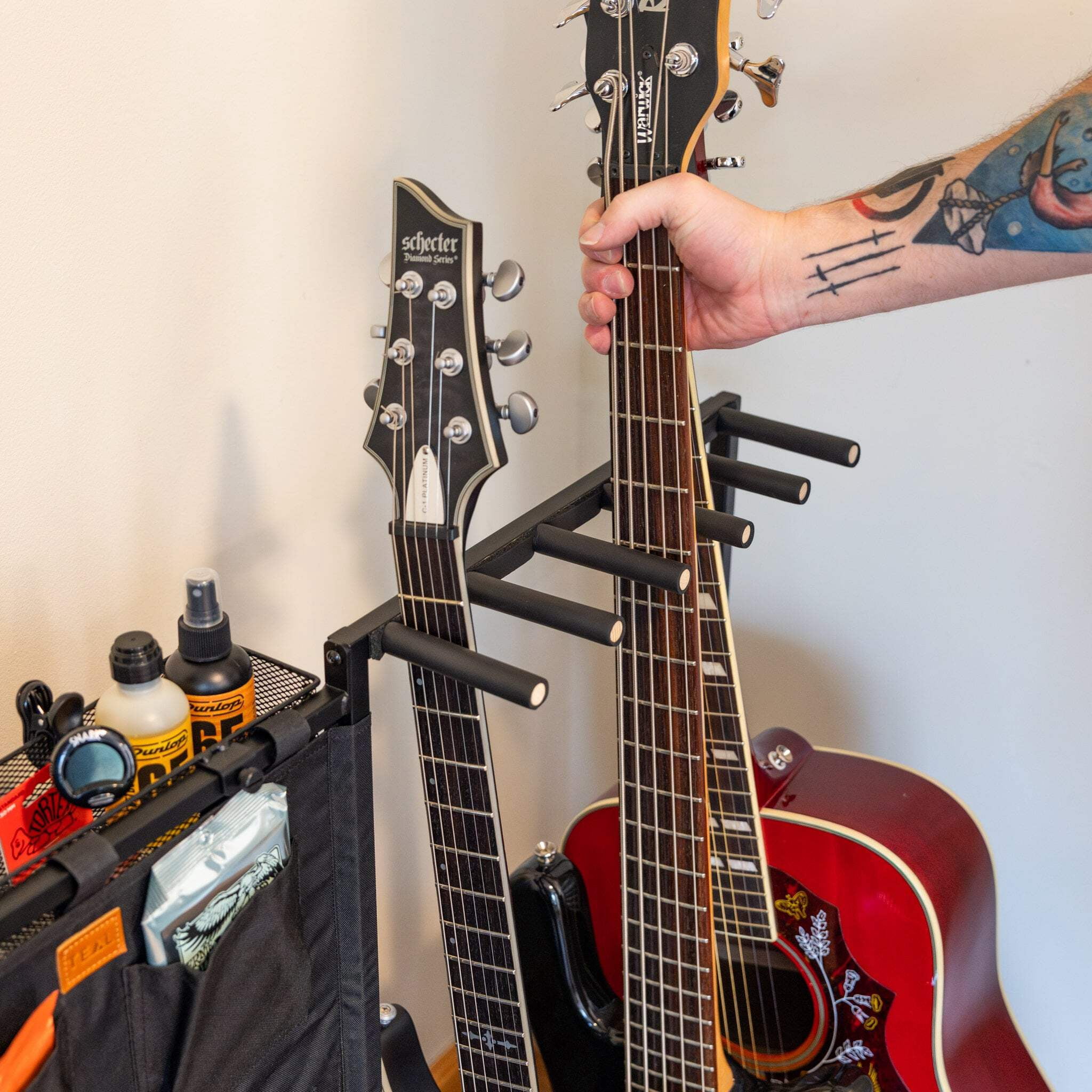 Guitar Storage Stand with Accessories Organizer, Freestanding Portable Guitar Rack