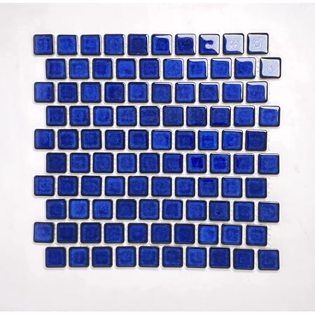 1x1 Cobalt Blue Square (Exact Size 1-1/8 in.) Brick Porcelain Mosaic Floor Wall Pool Tile Backsplash on Mesh 12x12 for Kitchen, Swimming Pool, Bathroom Shower, Accent (1 Sheet)