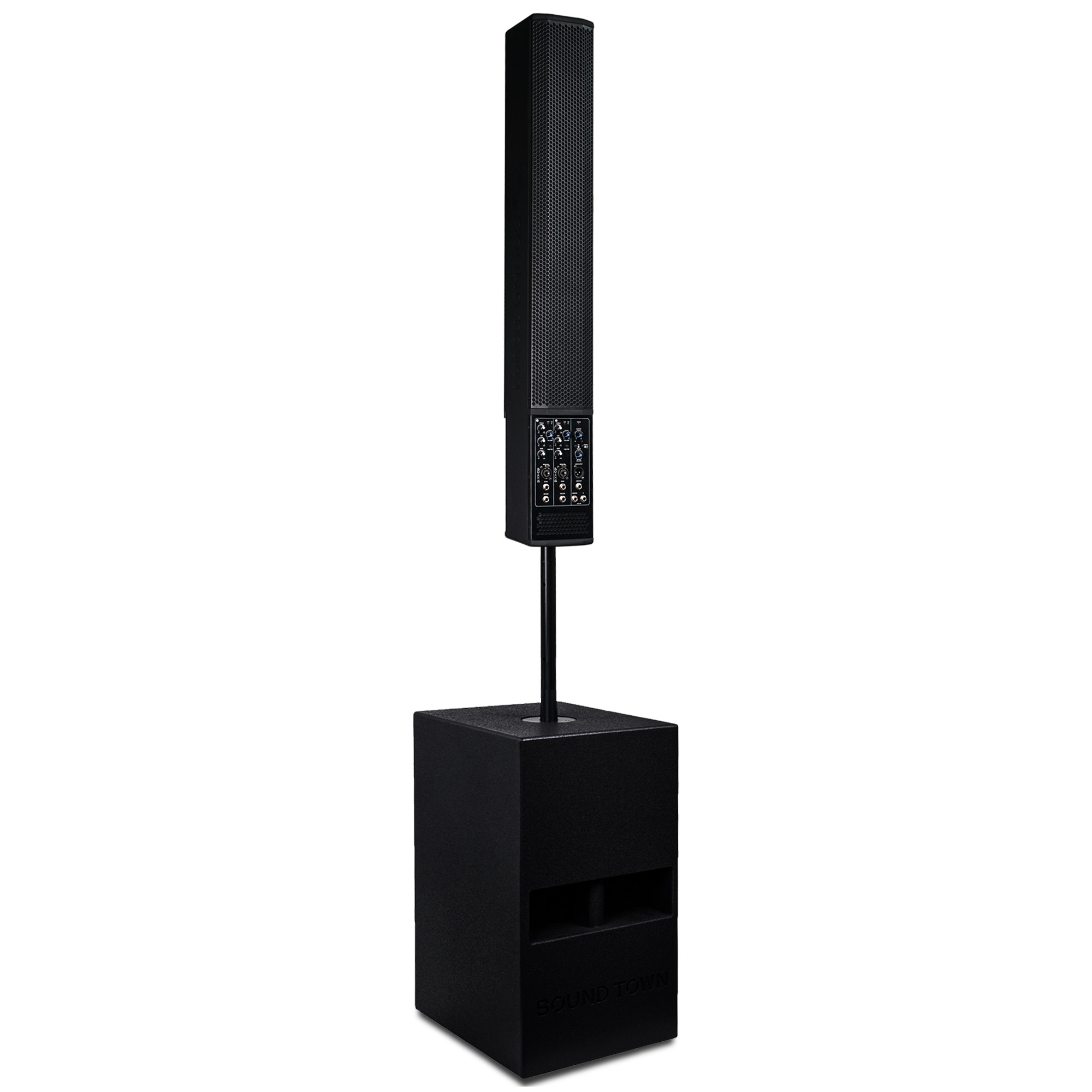 Sound Town Powered Column Speaker Line Array System with One 6 x 5” Column Speaker and One 12” Subwoofer for Live Music, House of Worship, Meeting Rooms, Restaurants - image 1 of 7