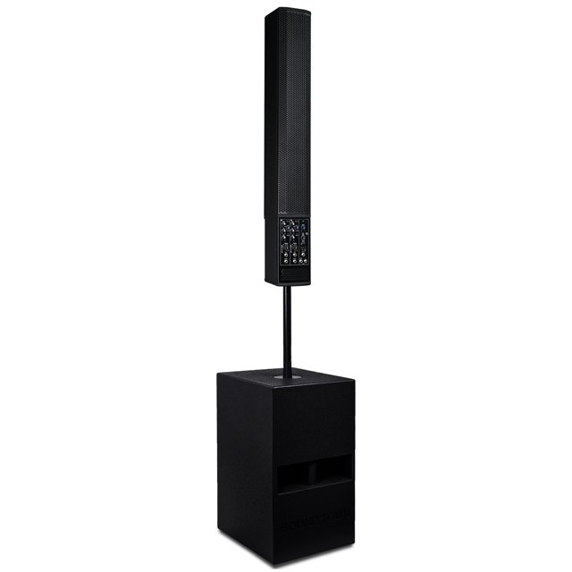Sound Town Powered Column Speaker Line Array System with One 6 x 5” Column Speaker and One 12” Subwoofer for Live Music, House of Worship, Meeting Rooms, Restaurants