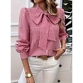 thumbnail image 4 of Womens Tie Neck Long Sleeve Shirts Casual Work Blouses Tops Red XL, 4 of 9