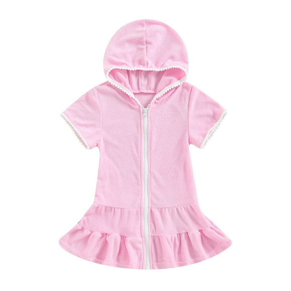 Bata de Playa con Toalla para Niña Pequeña (Rosa, 3-4 Años)