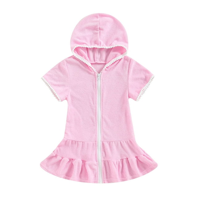 Bata de Playa con Toalla para Niña Pequeña (Rosa, 3-4 Años)