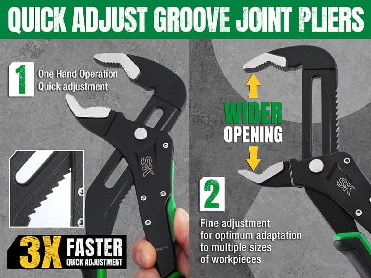 SK Hand Tools SK02111 12" V-Jaw Quick Adjust Groove Joint Plier