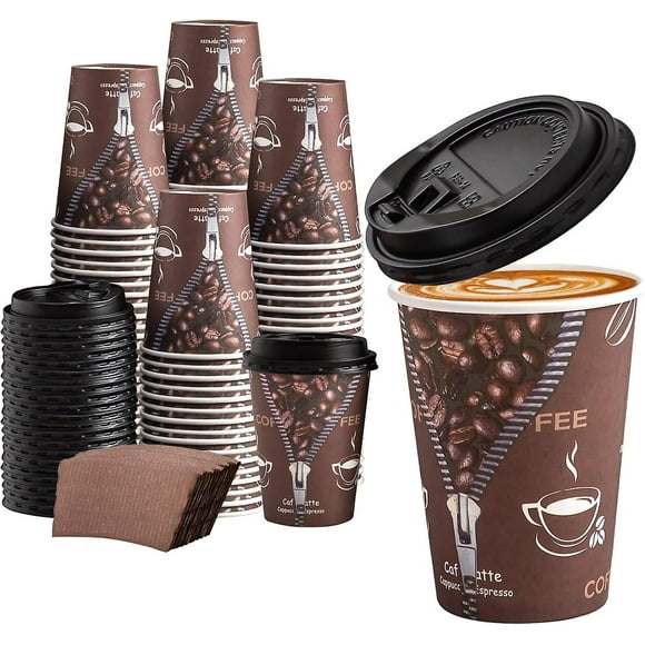 Lamosi 12 Oz Coffee Cups With Lids,sleeves -100 Pack Disposable Coffee Cups To Go Insulation Coffee Cups For Shops, Cafes, And Hot/cold Drink(dark Bro
