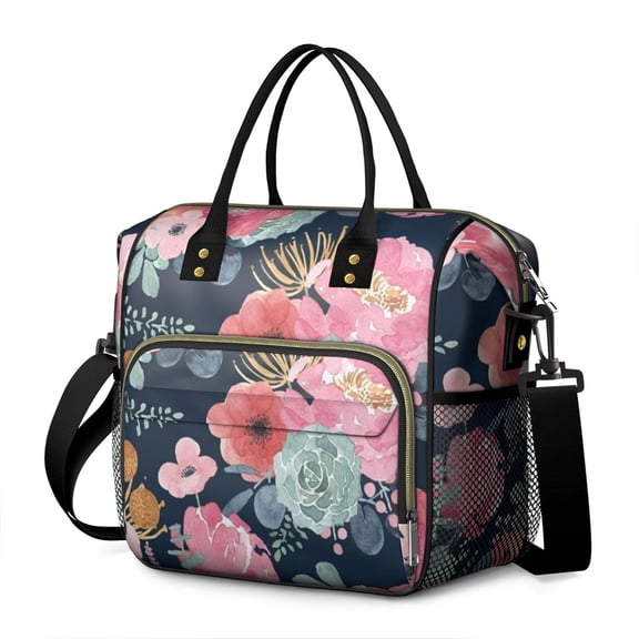 Pioneer Flower Floral Print Pattern Womens Lunch Box for Work,Insulated Large Lunch Bag for Tween and Teen,Loncheras Para Mujer,Leakproof Adult Lunch Bag for Work,Beach,Travel,Picnic,Camping