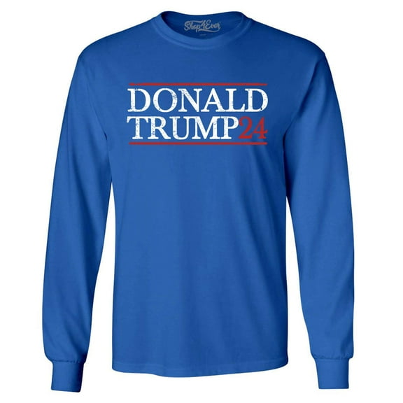 Shop4Ever Men's Donald Trump 2024 Presidential Election Long Sleeve Shirt Medium Royal Blue
