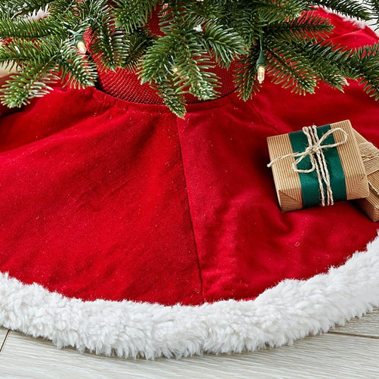 Kripyery Red Christmas Tree Skirt Spanish Style Velvet Christmas