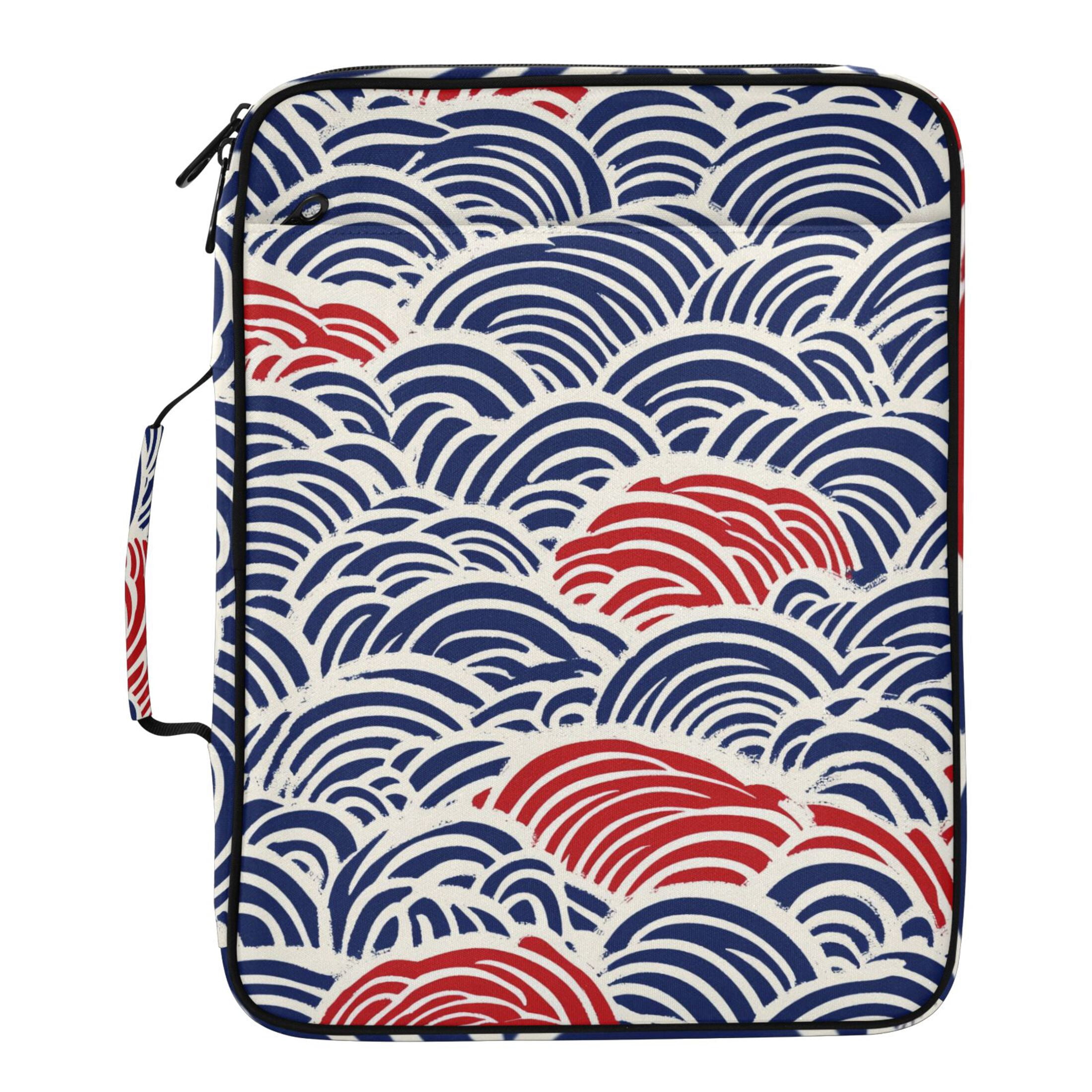 Haosy Accordion File Organizer Zipper Binder 500 Sheet 6-Tab Expanding File Folder Multi-Pocket 1.2 Inch 3 Ring Red Blue Japanese Wave