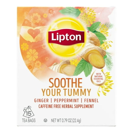 (4 pack) (4 Boxes) Lipton Herbal Supplement Soothe Your Tummy 15 ct