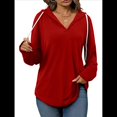 thumbnail image 1 of Sudadera con Capucha y Cordón para Mujer, Suéter Holgado de Larga, Talla Grande Rojo XXL, 1 of 9