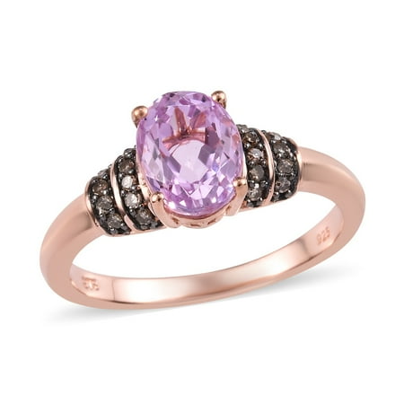 Diamond Kunzite Ring - Kunzite Diamond Ring Sterling Silver Vermeil Rose Gold Size 9