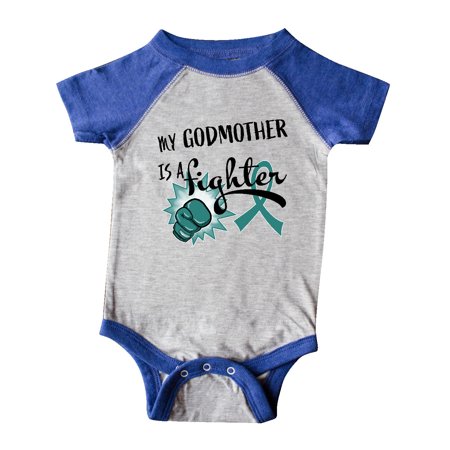 

Inktastic Ovarian Cancer Awareness My Godmother is a Fighter Gift Baby Boy or Baby Girl Bodysuit