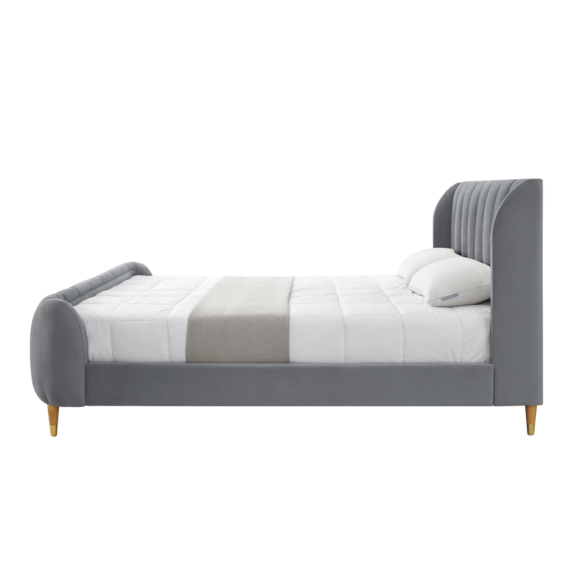 Loft Lyfe Devonte Upholstered King Velvet Channel Tuffed Wingback Bed, Grey - image 3 of 9