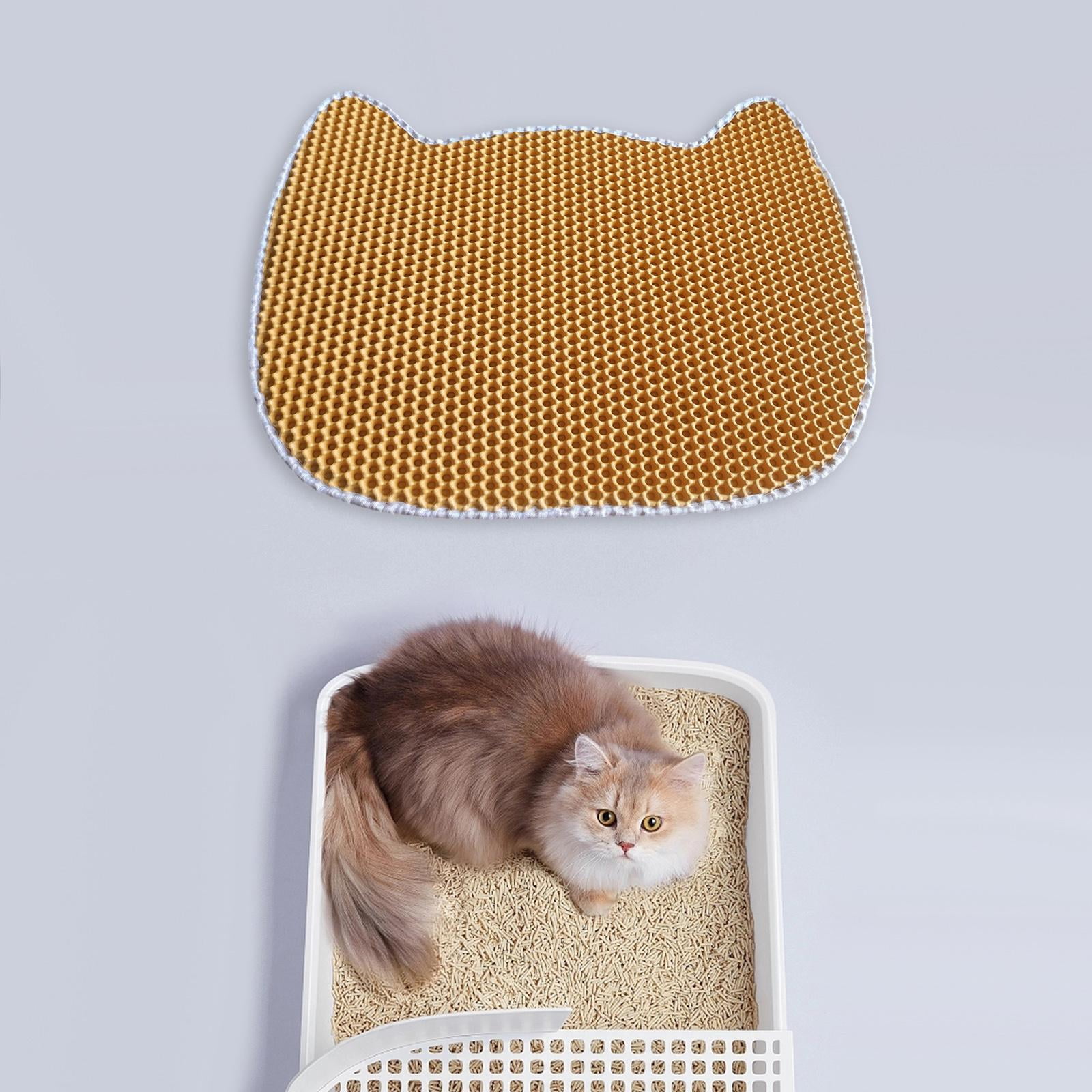 Cat Litter Mat Double Layers Durable Washable for Indoor Cats Cat Litter Pad Orange