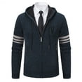 thumbnail image 4 of WTOBBY Men's Solid Color Knit Cardigan Jacket, Plush Fleece Lined Hooded Sweater, Warm Thickened Casual Zip Up Outerwear for Fall Winter Seasons,Navy 2XL, 4 of 5