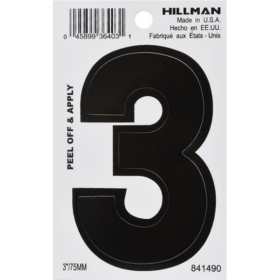 3 in. Black Glossy Vinyl Die-Cut Adhesive Number - 3