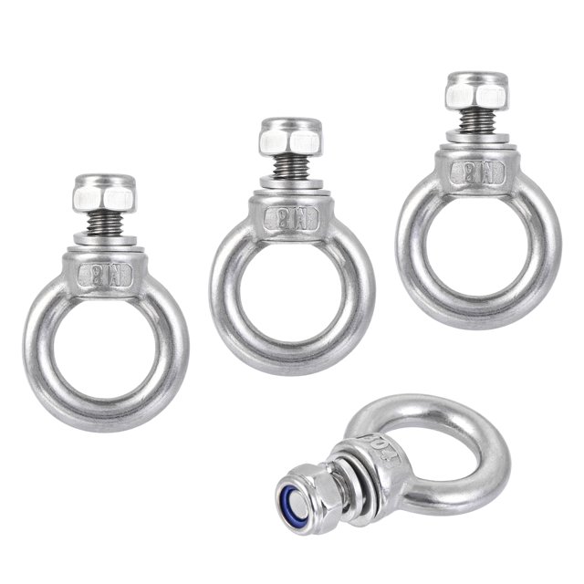 Unique Bargains Boulon à Œil de Levage M8 x 14mm Filetage Mâle avec Vis Hexagonale Écrou Joint pour Suspension, Acier Inoxydable, 4 Ensembles