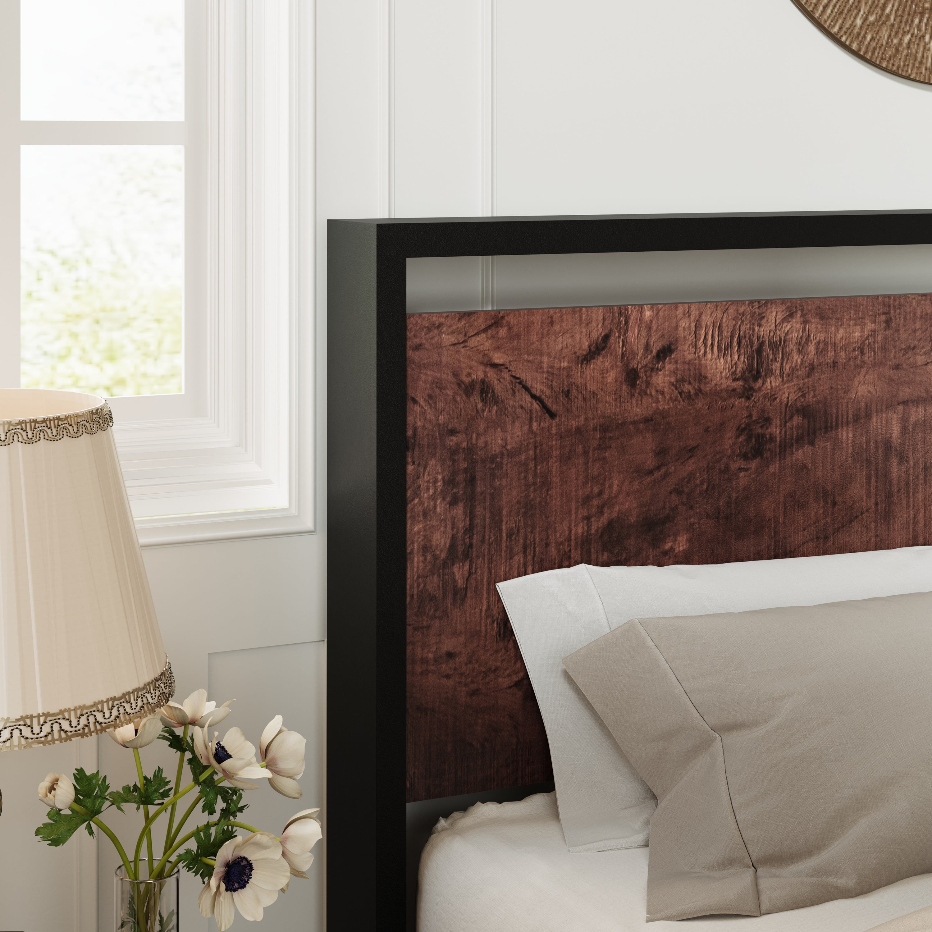 Allewie Full Size Bed Frame, Heavy Duty Metal Platform Bed with Wooden Industrial Headboard & Footboard, No Box Spring Needed, Mahogany