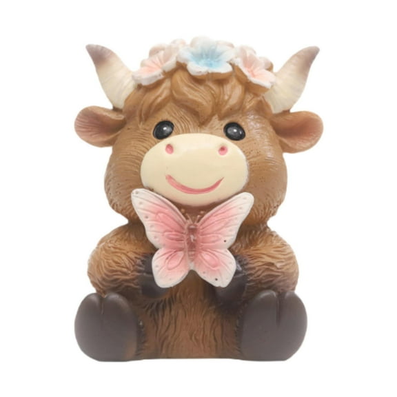 deevoka Spring Highland Cow Statue Animal Sculpture for Bookshelf Living Room Garden Style D