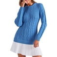 thumbnail image 3 of NAYTOAO Women's Crewneck Cable Knit Long Sleeve Sweater Dress with Pleated Hem Fall Winter Casual Pullover Mini Sweater Dress, 3 of 7