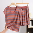 thumbnail image 2 of Posijego Ensemble de Pyjama Grande Taille pour Femmes, Col Rond, Rayé, Manches Courtes, Shorts, Tenue de Nuit, Dames, Ensemble de Pyjamas 2 Pcs, 2 of 4
