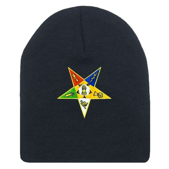 Order of the Eastern Star - Black Beanie Cap with Colorful Standard OES Symbol