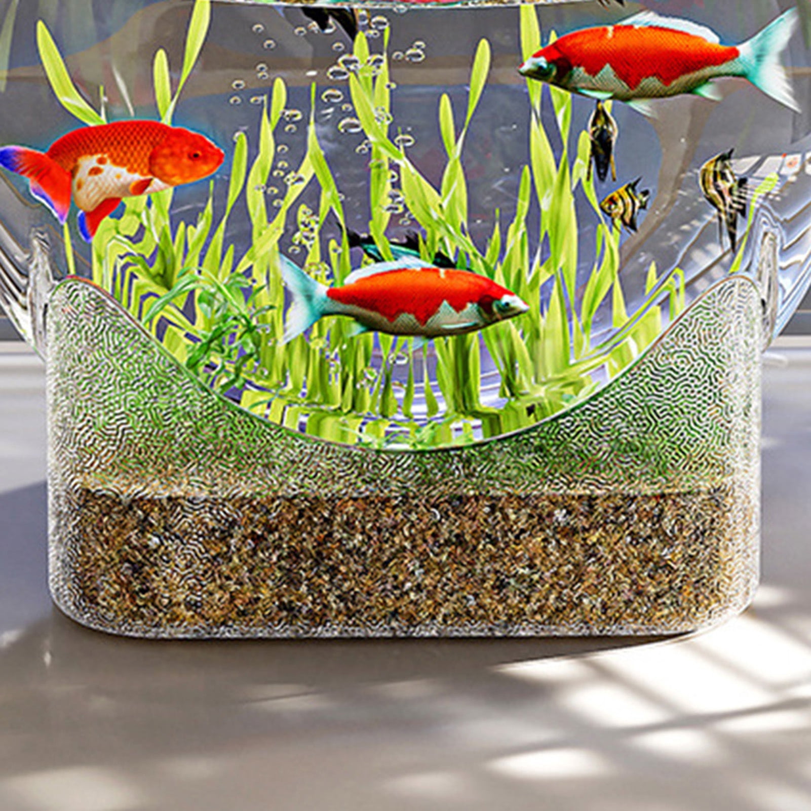 Koiauber Clear Fish Bowl for Betta Fish Golden Fish Turtle Plastic Betta Fish Tank Desktop Round PET Aquarium