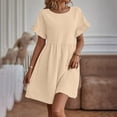 thumbnail image 4 of Delliss Womens Summer Babydoll Elegant Mini Dress Crew Neck Ruffle Sleeve Vacation Beach Swing Trendy Dresses, 4 of 7