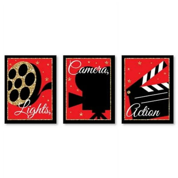 Big Dot of Happiness Red Carpet - Movie Wall Art and Home Theater Room Decorations Ideas - 7.5 x 10 inches - Set of 3 Prints