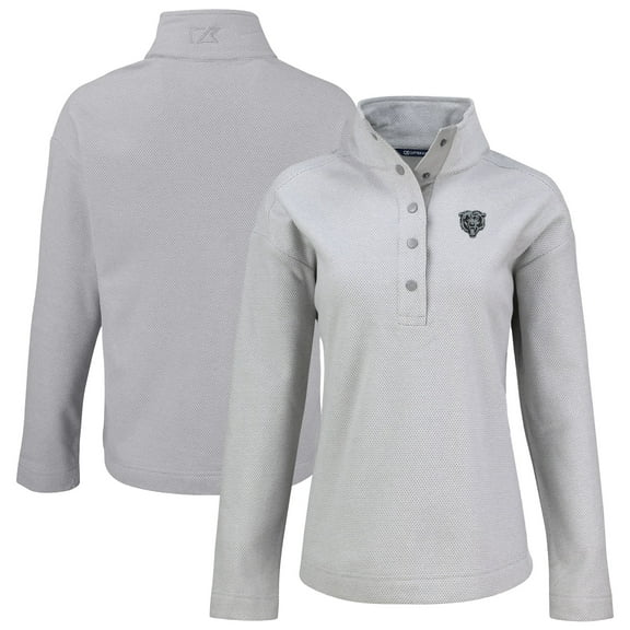 Women's Cutter & Buck Gray Chicago Bears Hunts Point Eco Half-Snap Sweatshirt