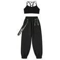 thumbnail image 4 of Doomiva Kids Girls 2 Pieces Dance Camisole Crop Tank Top and Pants Set Modern Jazz Street Dance Black 12, 4 of 7