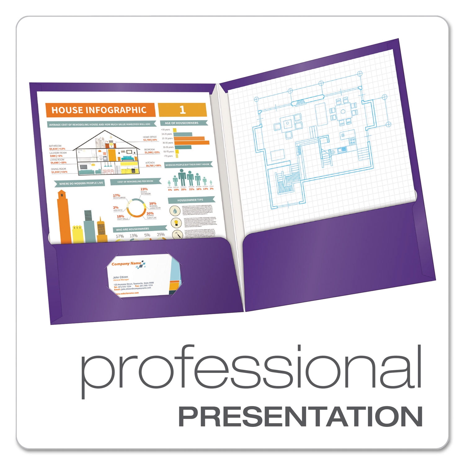 Oxford Showfolio Laminated Twin Pocket Folders 25/Pkg-Purple, Letter Size