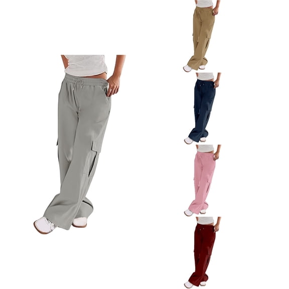 Antinious Plus Size Cargo Pants for Women Elastic Low Waist Multi Pocket Solid Sweatpants,Winter Trousers Pants for Women,Travel Pants Women,L,