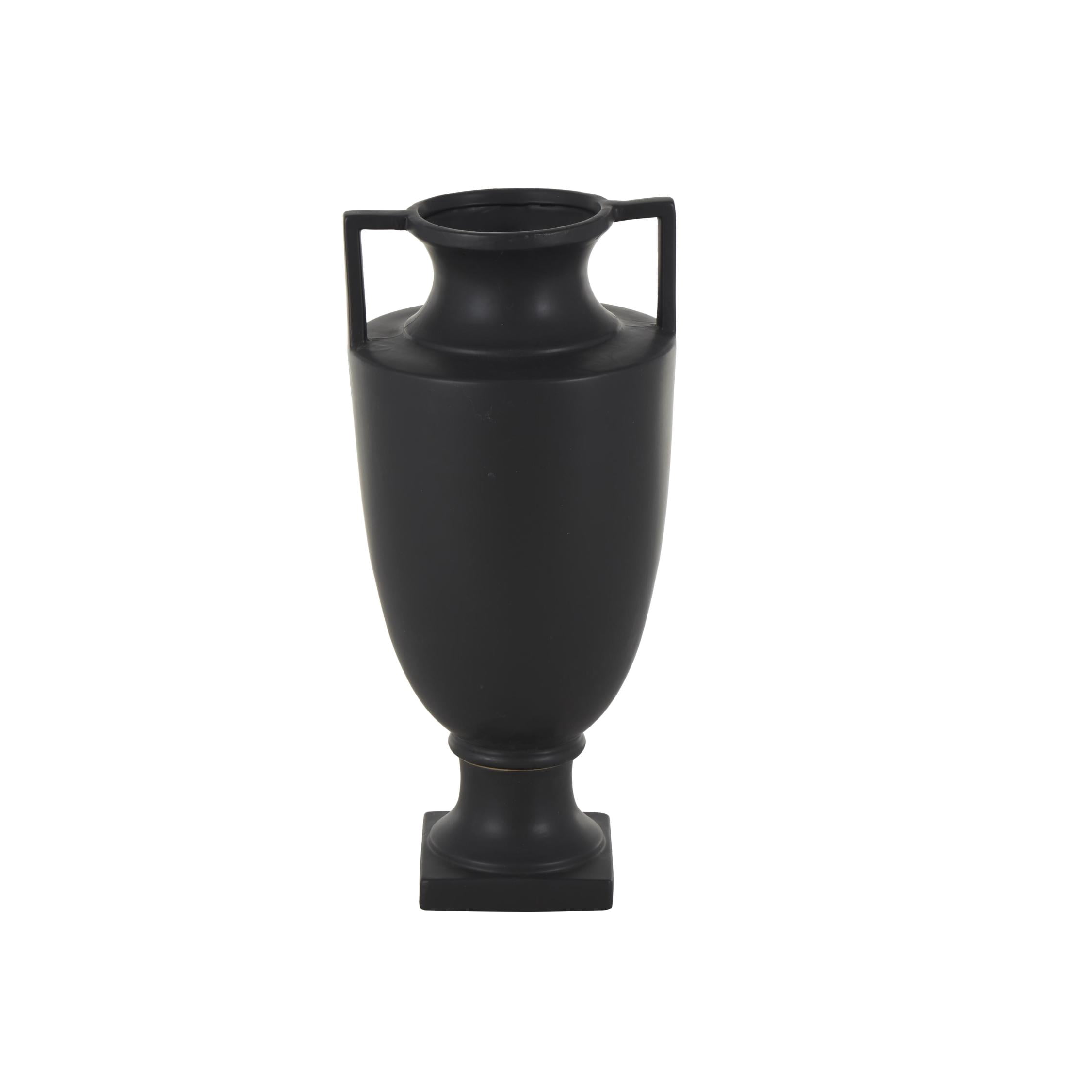 DecMode 22" Sleek Amphora Black Ceramic Vase with Handles