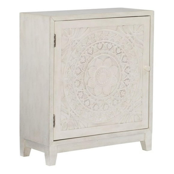 Pemberly Row Armoire d'Appoint de Rangement en Bois Vieilli Blanc Cassé Fumé