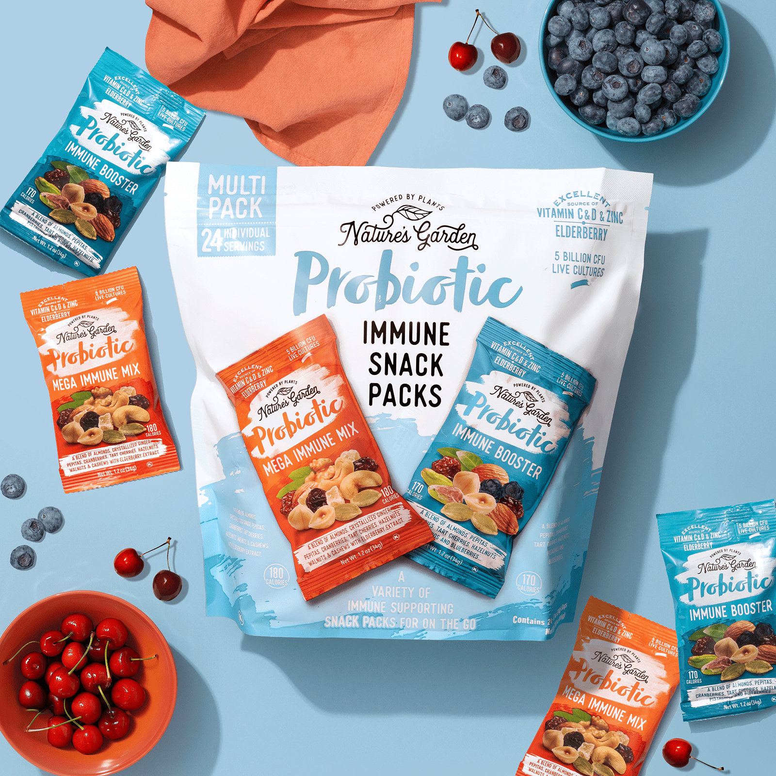 Nature's Garden Probiotic Immune Snack Packs 28.8oz (1.2oz x 24) - Pack of 4 - Plant-Based, Gluten-Free, Non-GMO, Convenient Healthy Snacks